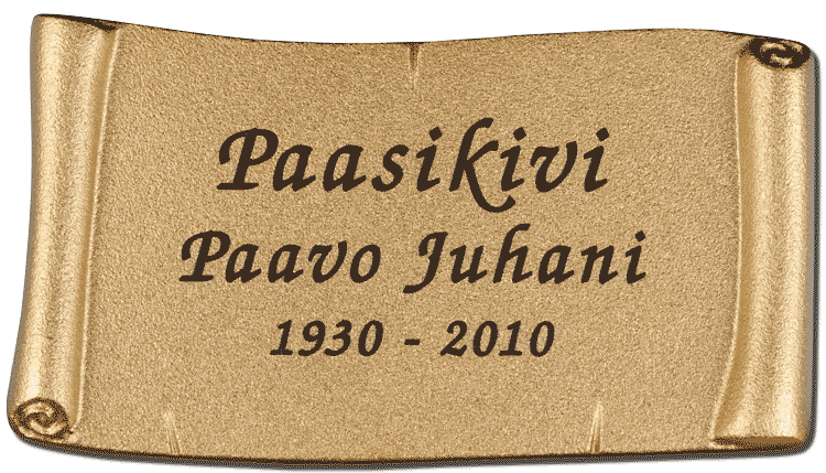Valettu pergamenttilaatta kaiverretulla tekstillä n:o 1