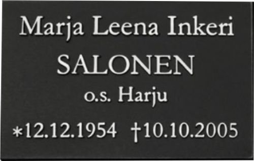 Valettu muistolaatta kohokirjaimin n:o 3