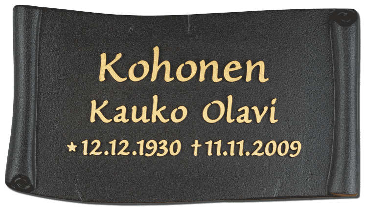 Valettu pergamenttilaatta kohokirjaimin n:o 1