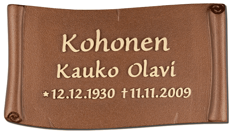 Valettu pergamenttilaatta kohokirjaimin n:o 2